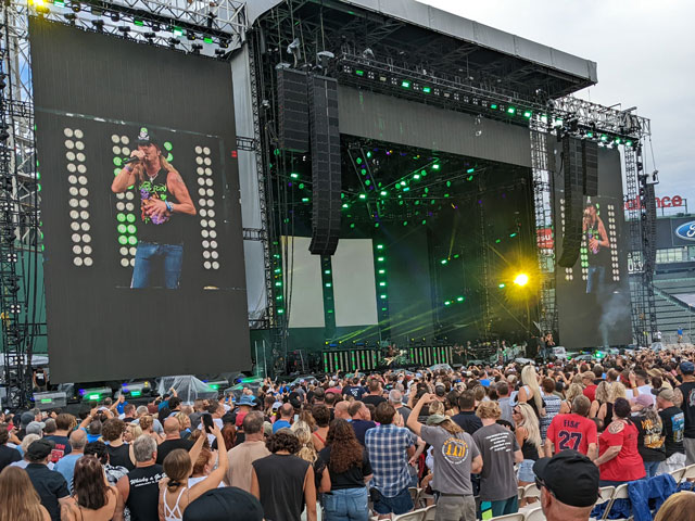 The band Poison playing their cock rock hits at Fenway Park during The Stadium Tour